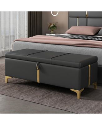Upholstered Storage Ottoman Bench with Metal Legs