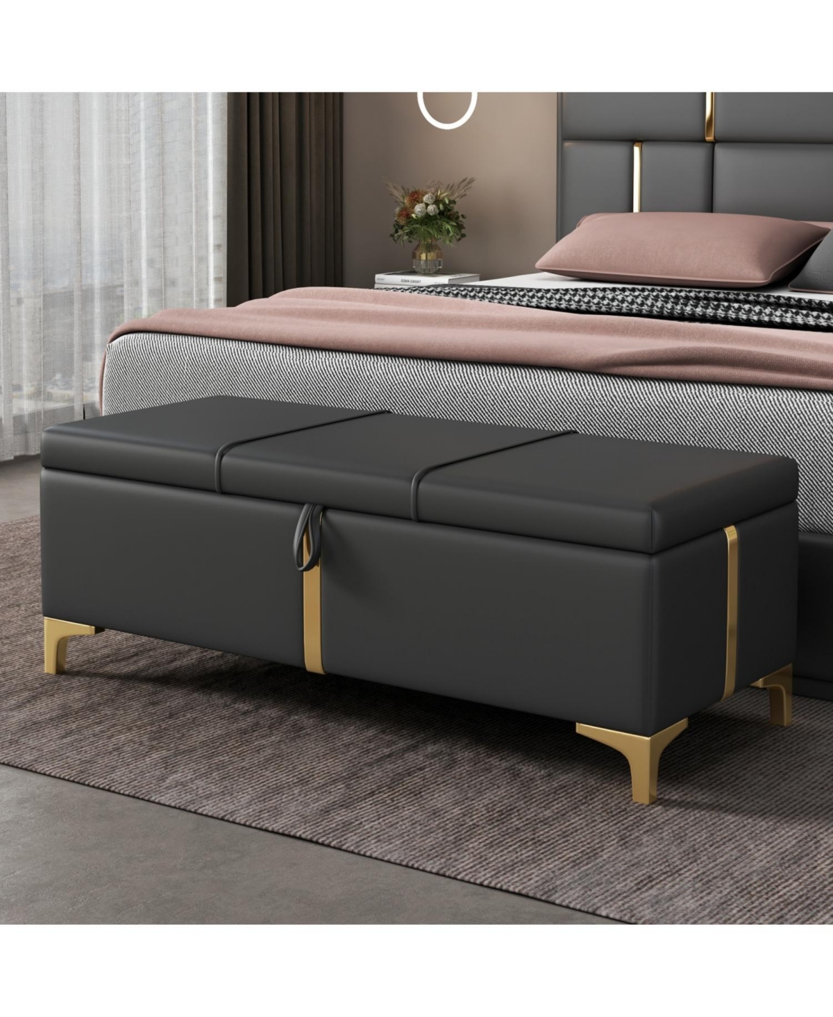 Streamdale Furniture Upholstered Storage Ottoman Bench with Metal Legs