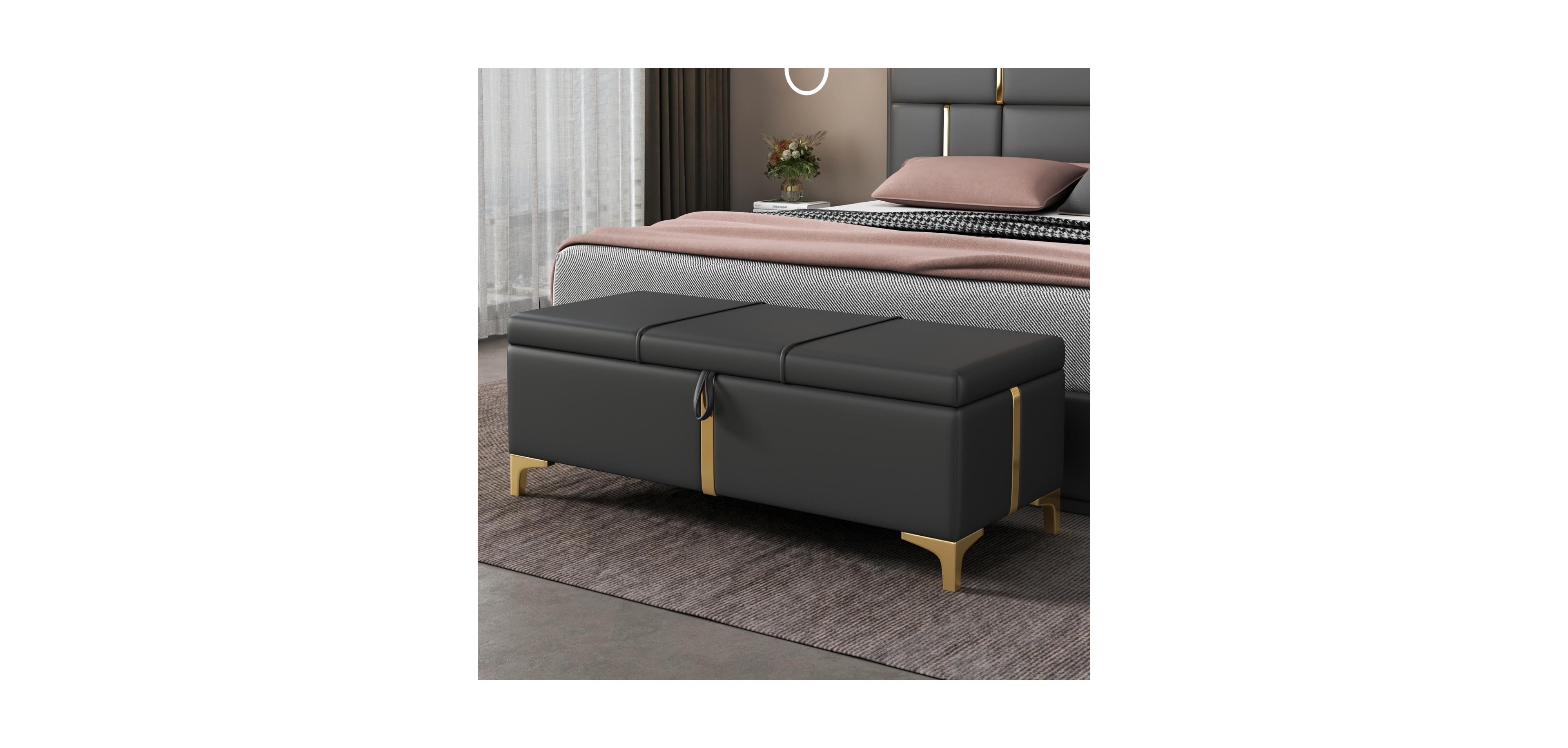 Streamdale Furniture Upholstered Storage Ottoman Bench with Metal Legs