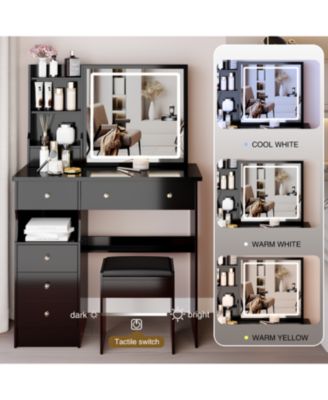 + 37" + Wood/Glass (assuming typical vanity materials) + LED Mirror + Vanity Table with Stool