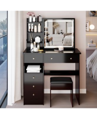 + 37" + Wood/Glass (assuming typical vanity materials) + LED Mirror + Vanity Table with Stool
