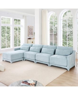 Sky Blue Chenille Sofa with Ottoman