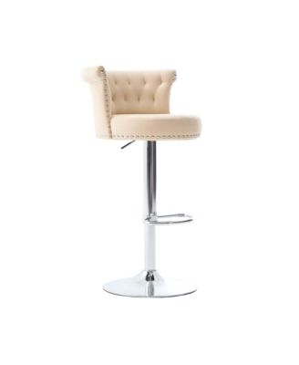  Velvet Bar Stool Set of 2, Adjustable Swivel, Silver Legs