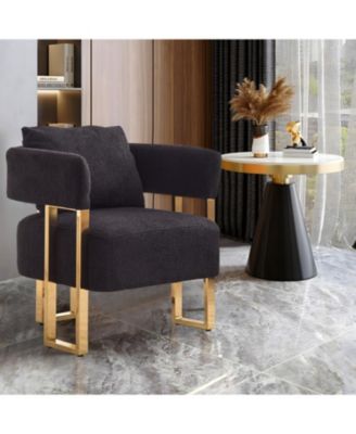 TS Modern Teddy Fleece Chair Gold Legs 2PCS Black