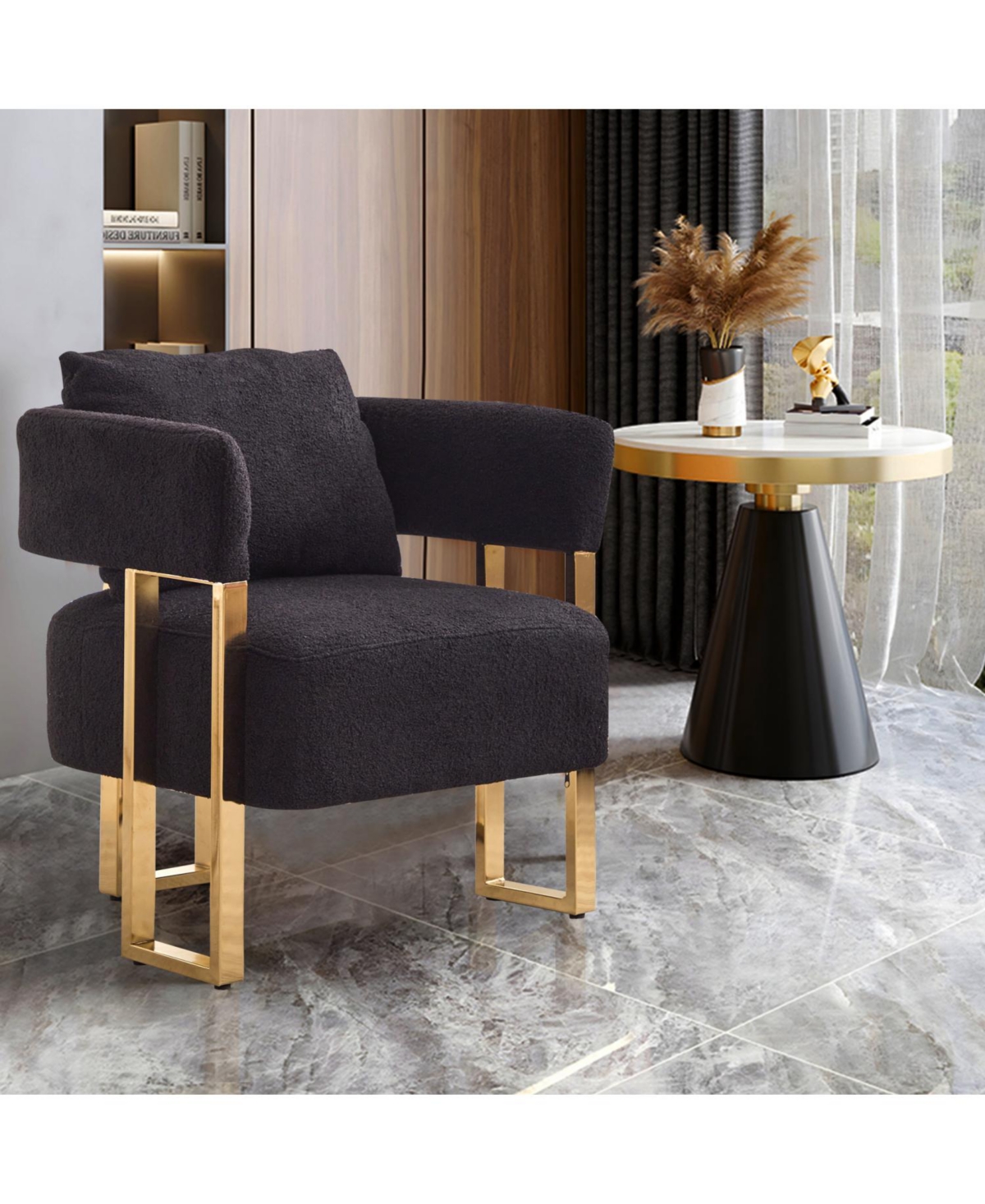Streamdale Furniture Ts Modern Teddy Fleece Chair Gold Legs 2PCS Black