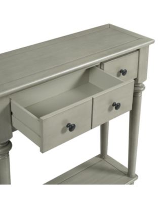 Entryway Table - Retro Console Table with 4 Drawers & Shelf (Grey Wash)