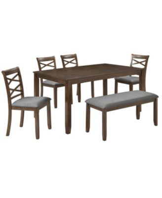 6-Piece Walnut Dining Set- Table, 4 Chairs & Bench