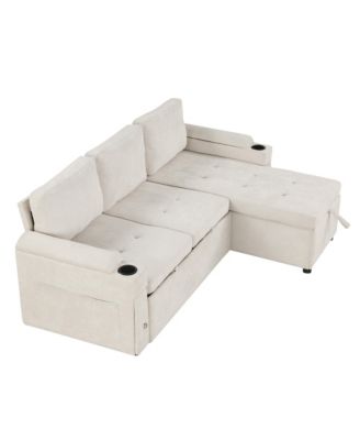Streamdale 83.5" L-Shaped Sofa Bed with Storage, Cup Holders & USB