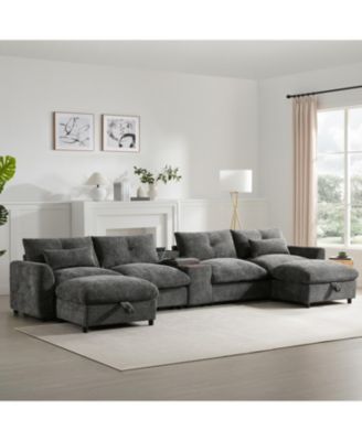 Modular Sectional Sofa w/ Ottoman, Console, USB Charger