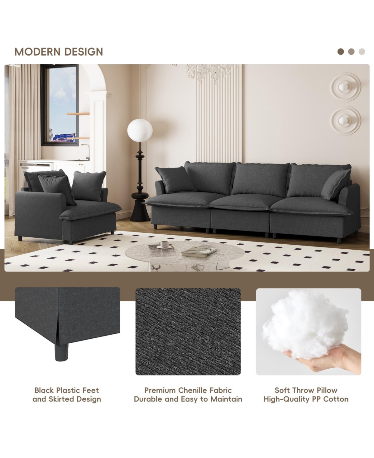 Streamdale Furniture Streamdale 2-Piece Chenille Sofa Set with Pillows 3-Seater Sofa & Armchair