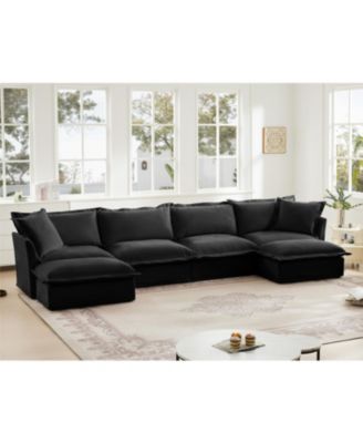 Slipcovered U Shape Sectional Sofa Deep Seat Chenille