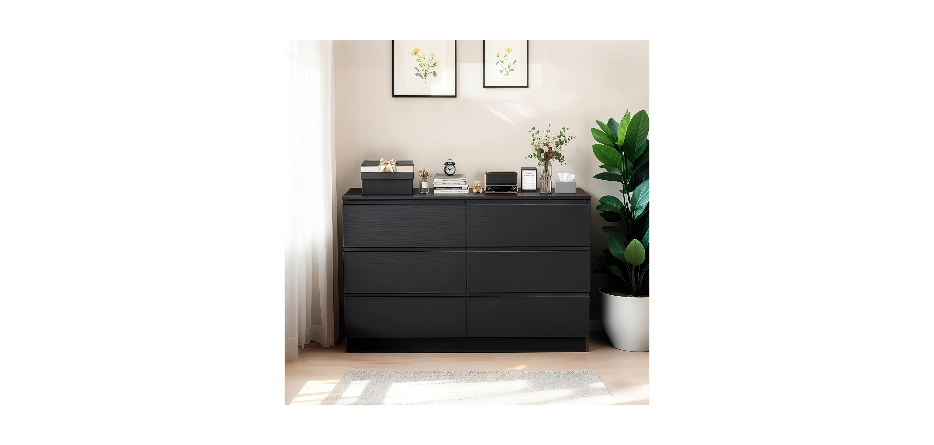 Streamdale Furniture 6 Drawer Black Dresser - Modern Bedroom Storage Cabinet