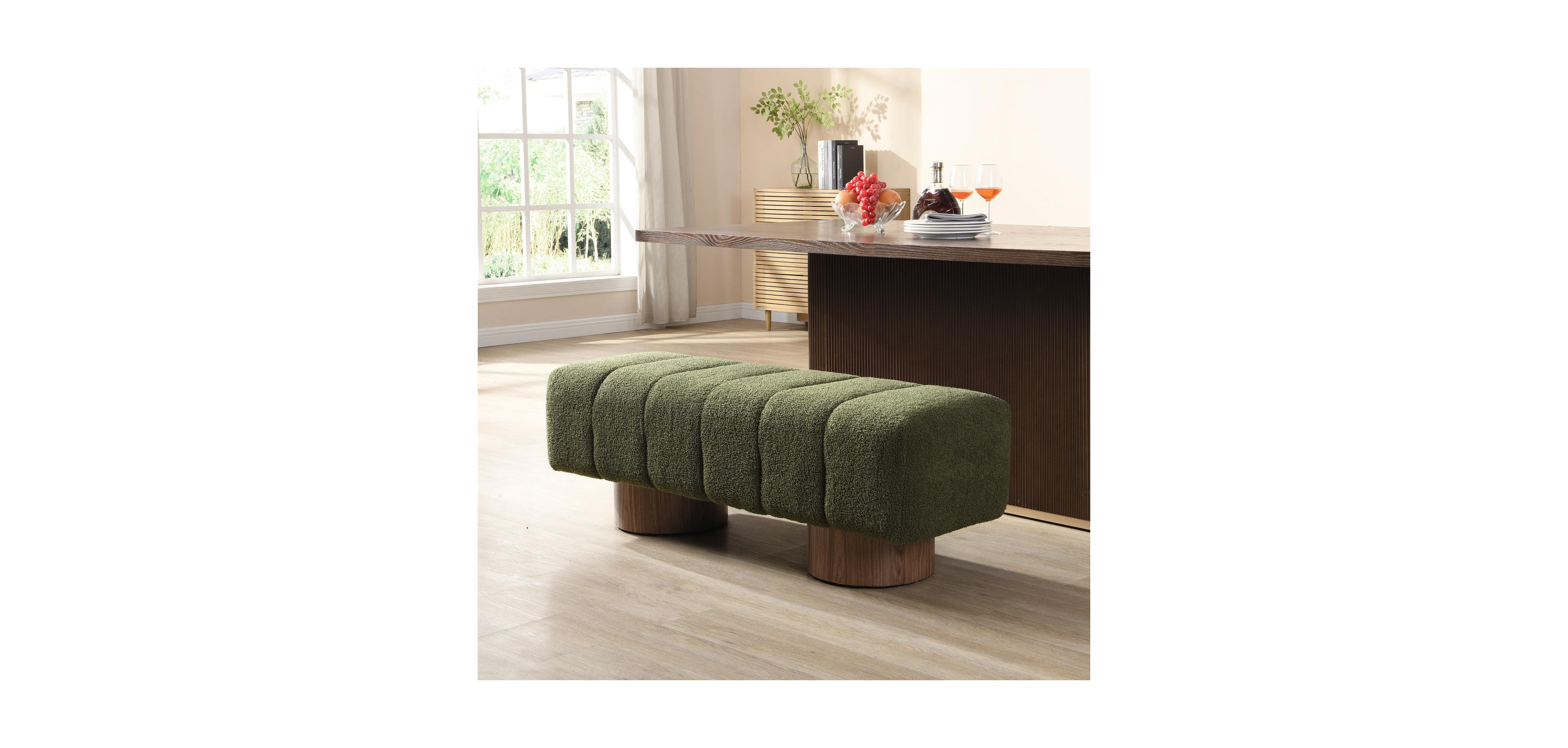 Streamdale Furniture Streamdale Green Boucle Upholstered Dining/Entryway Bench