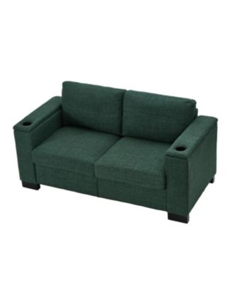  67.7" Modern Green Loveseat with Cup Holder & Storage