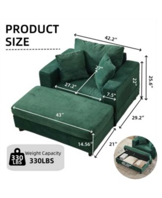  Chaise Lounge with Storage Ottoman & Pillows