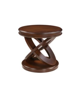 Retro Round Wooden End Table, X-Base