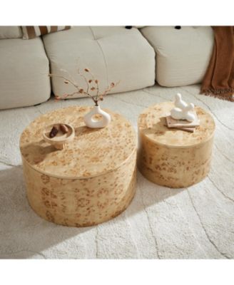 Burl Wood Nesting Coffee Table Set - 2-Piece Storage Tables