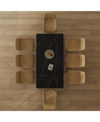 Streamdale Retractable Sintered Stone Dining Table, Black Steel Legs, 83 Inch (Black)