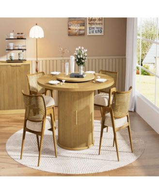 CASAINC 55″ Round Dining Table with Rotating Tray and Storage Shelves only table）