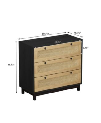 Black 3-Drawer Woven Storage Cabinet (Set of 2