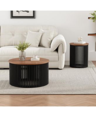 Acacia Wood Coffee Table - 30" Round Easy Assembly