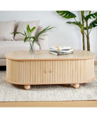 Oval Side Table with Accordion Door & Storage