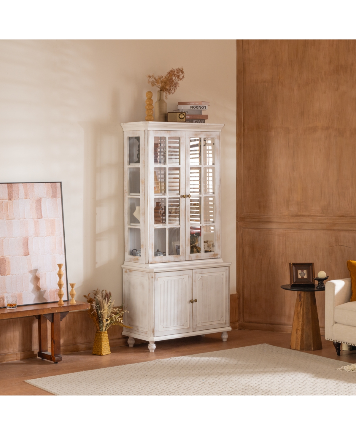 Streamdale Furniture 77.5" Vintage Glass Door Display Cabinet