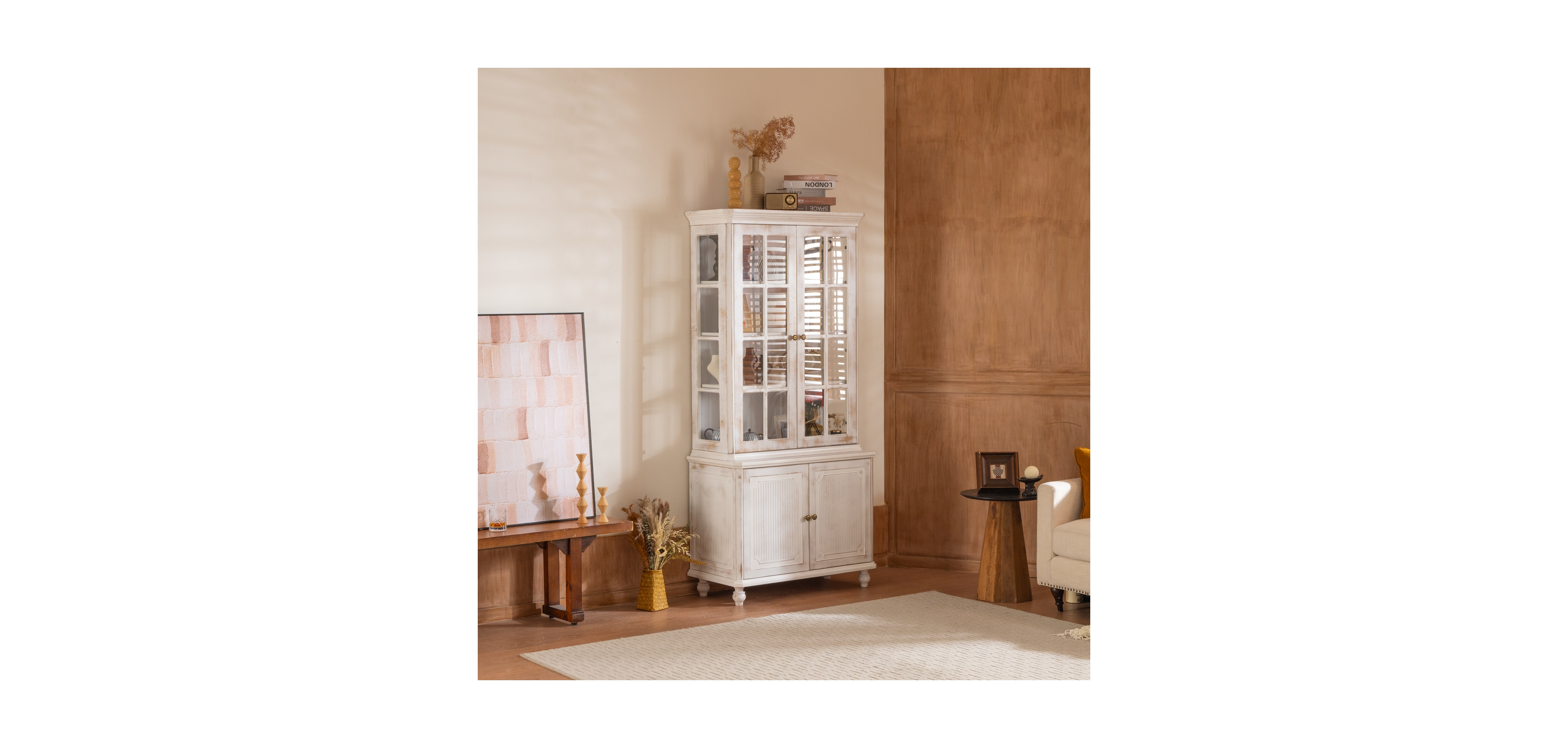 Streamdale Furniture 77.5" Vintage Glass Door Display Cabinet