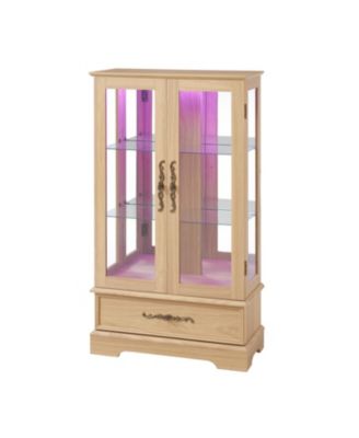 Lighted Glass Curio Cabinet - Light Oak Finish