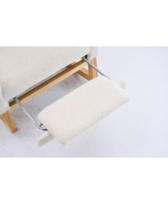 Cream White Plush Rocking Chair with Footrest