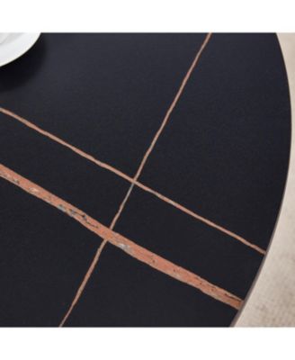 42" Round Sintered Stone Table & 6 White/Gold Chairs