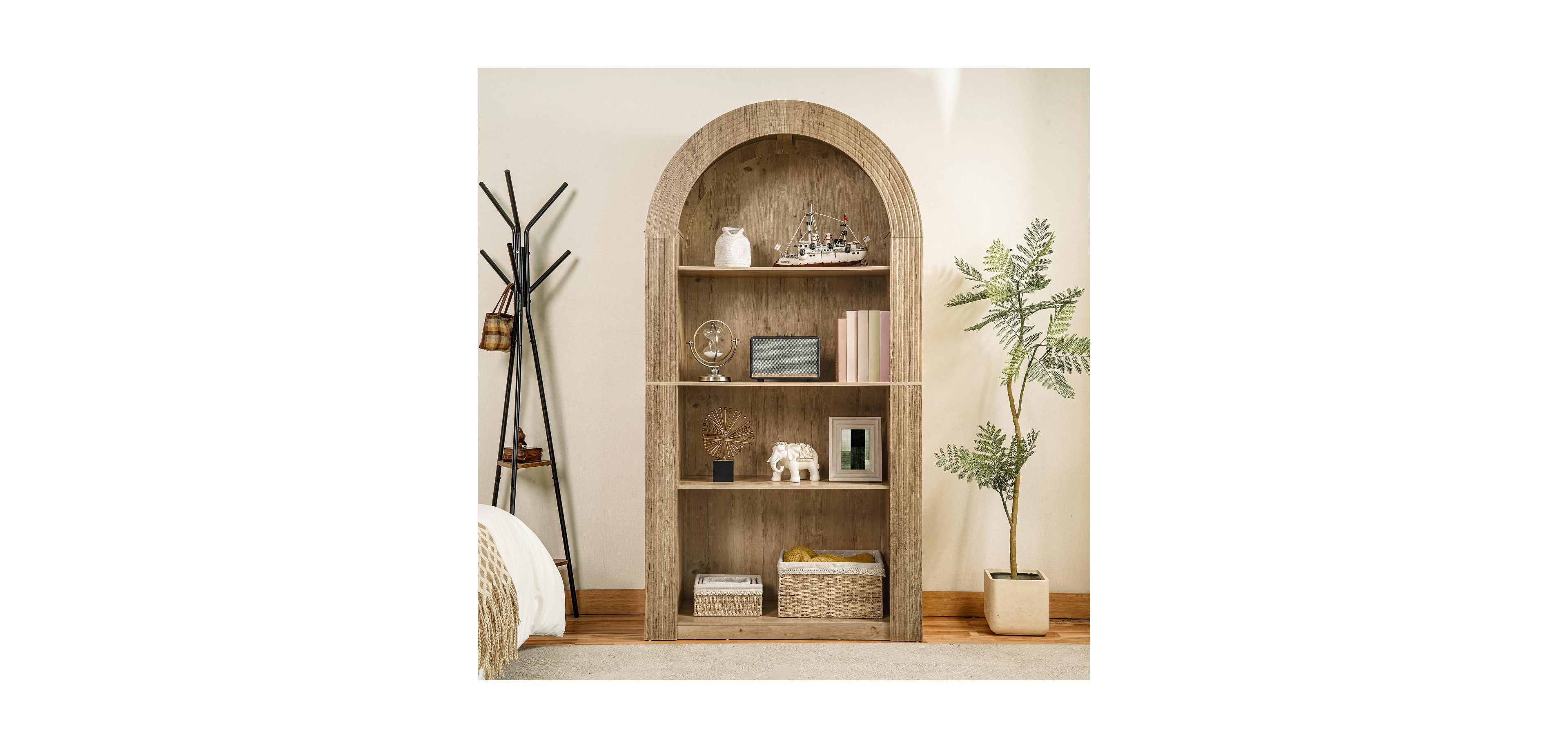 Streamdale Furniture Arched Bookcase, 78.74" Tall, Mid Century Modern, 4-Tier