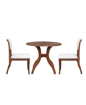 Walnut Round Dining Set- 39.4" Table + 2 Chairs, Solid Wood