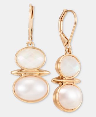 Stone & Mother-of-Pearl Snowman Drop Earrings