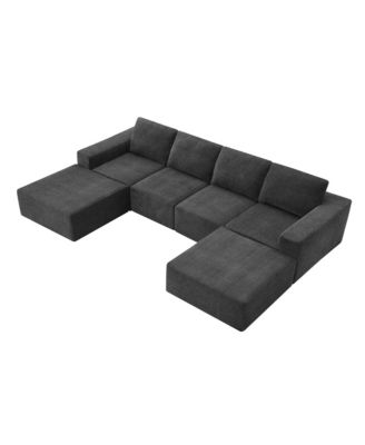 Modular U-Shaped Chenille Sectional Sofa with Ottomans