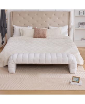 Streamdale 69.7" Modern Upholstered Bed Bench, Chenille Ottoman, Ivory