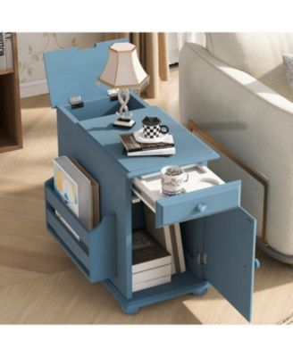 Vintage Flip Top End Table with USB & Drawer
