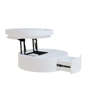 Streamdale White Round Lift Coffee Table, Marble/Wood Top, 29.5"