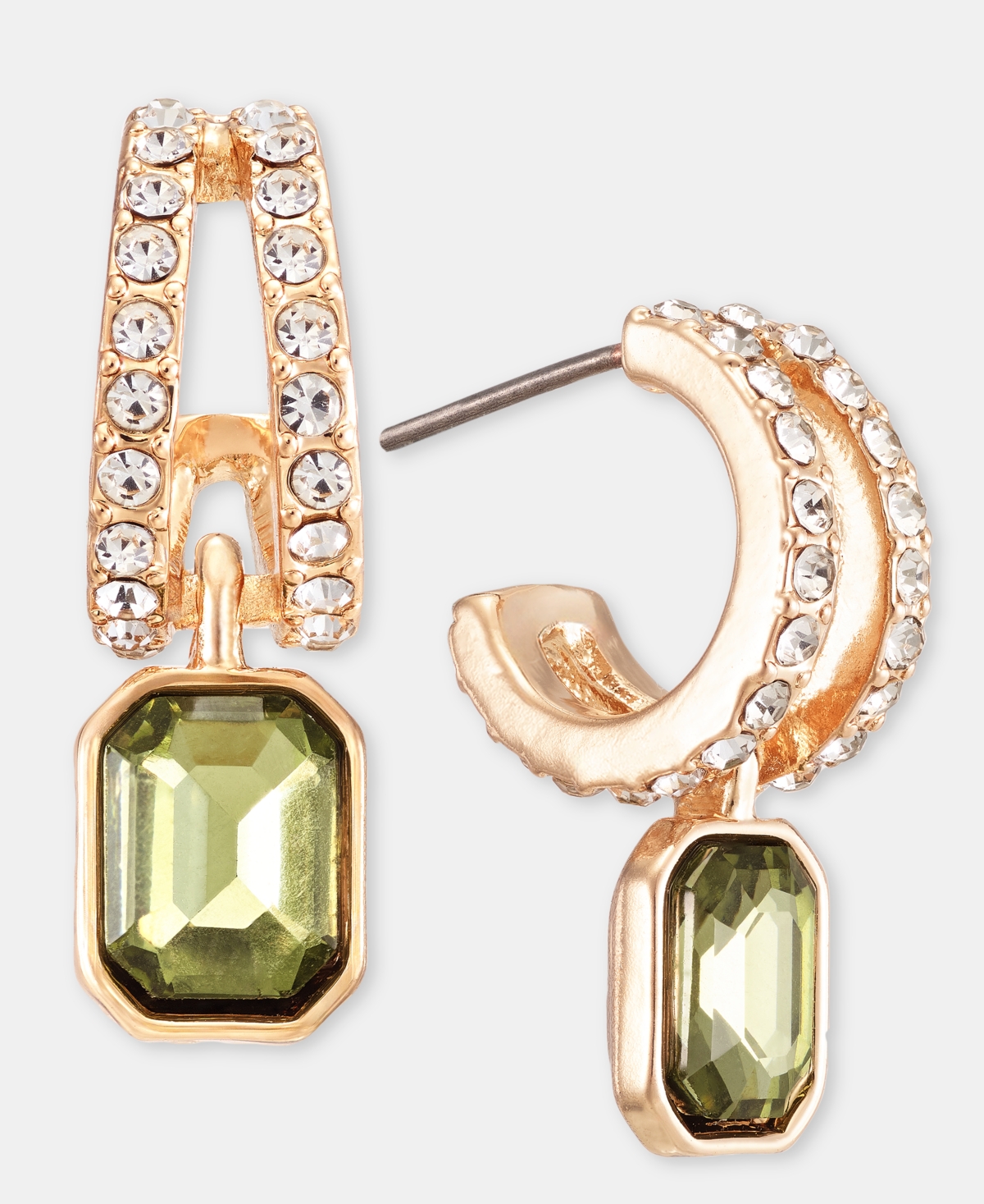 Anne Klein Emerald-Cut Stone Charm Pave Huggie Hoop Earrings