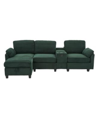  L-Shape Corduroy Sofa- 4-Seater, USB, Storage, Console & Ottoman