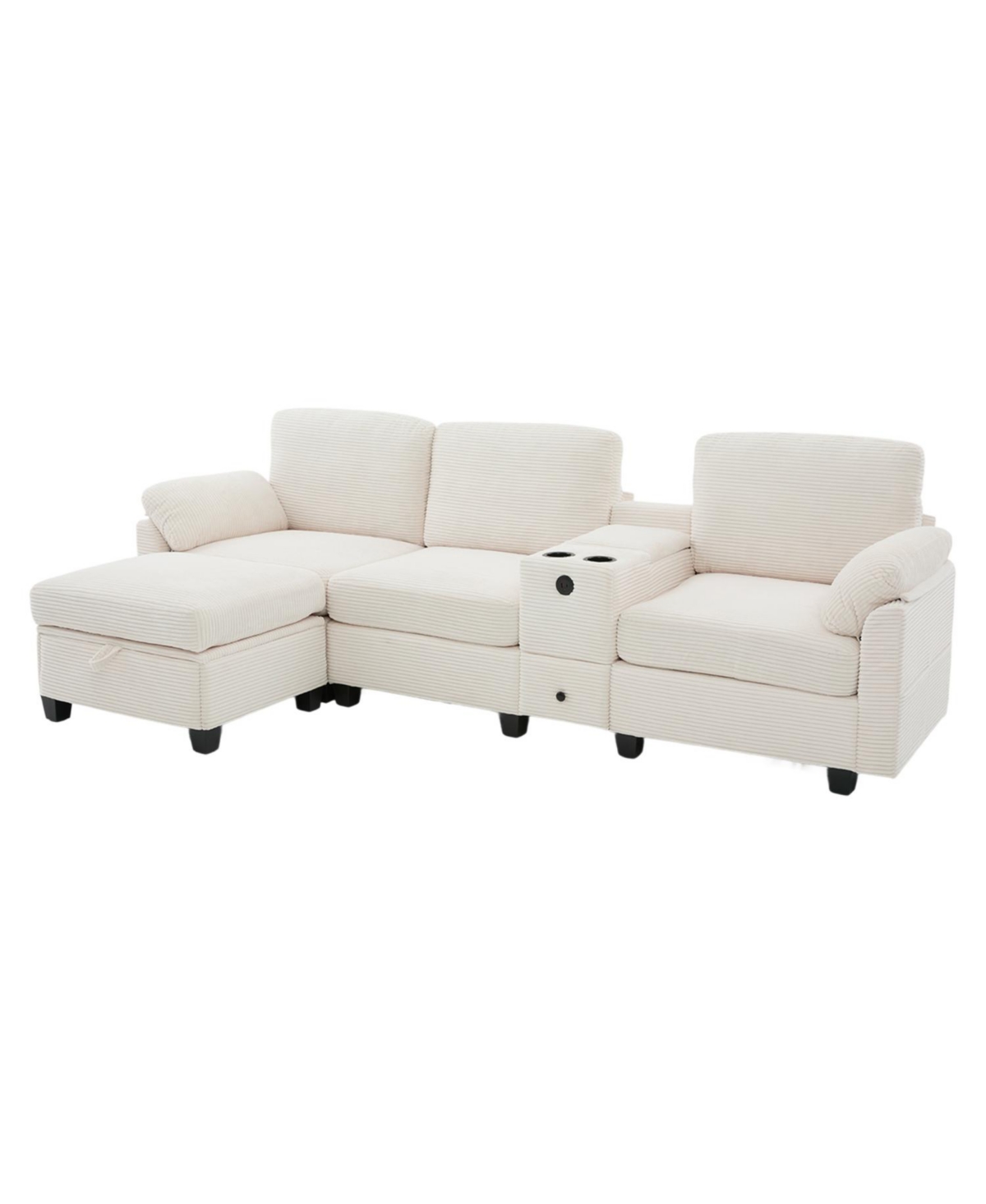 Streamdale Furniture L-Shape Corduroy Sofa- 4-Seater, Usb, Storage