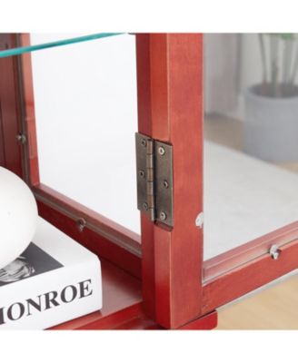 Lighted Glass Curio Cabinet - Cherry Finish