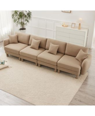 Boucle 4-Seater Sofa, Shell Armrests, Coffee