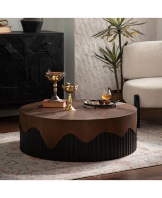 39" Round Coffee Table - Handcrafted Relief Pedestal