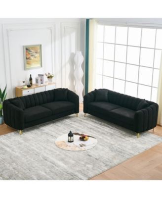 Streamdale Oversized Chenille Sofa, Modern Tufted Couch, Gold Legs