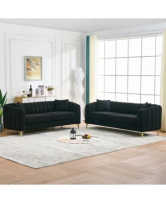 Streamdale Oversized Chenille Sofa, Modern Tufted Couch, Gold Legs