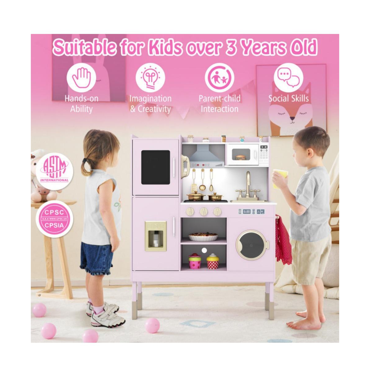 Hongge Kids Adjustable Pretend Play Kitchen with Accessories and Storage