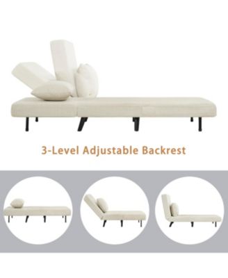 Foldable Linen Chaise Lounge Bed - Beige