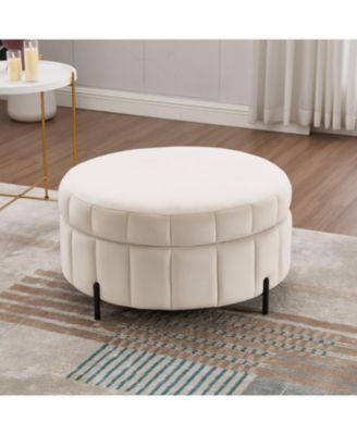 31.5" Beige Velvet Storage Ottoman with Reversible Lid