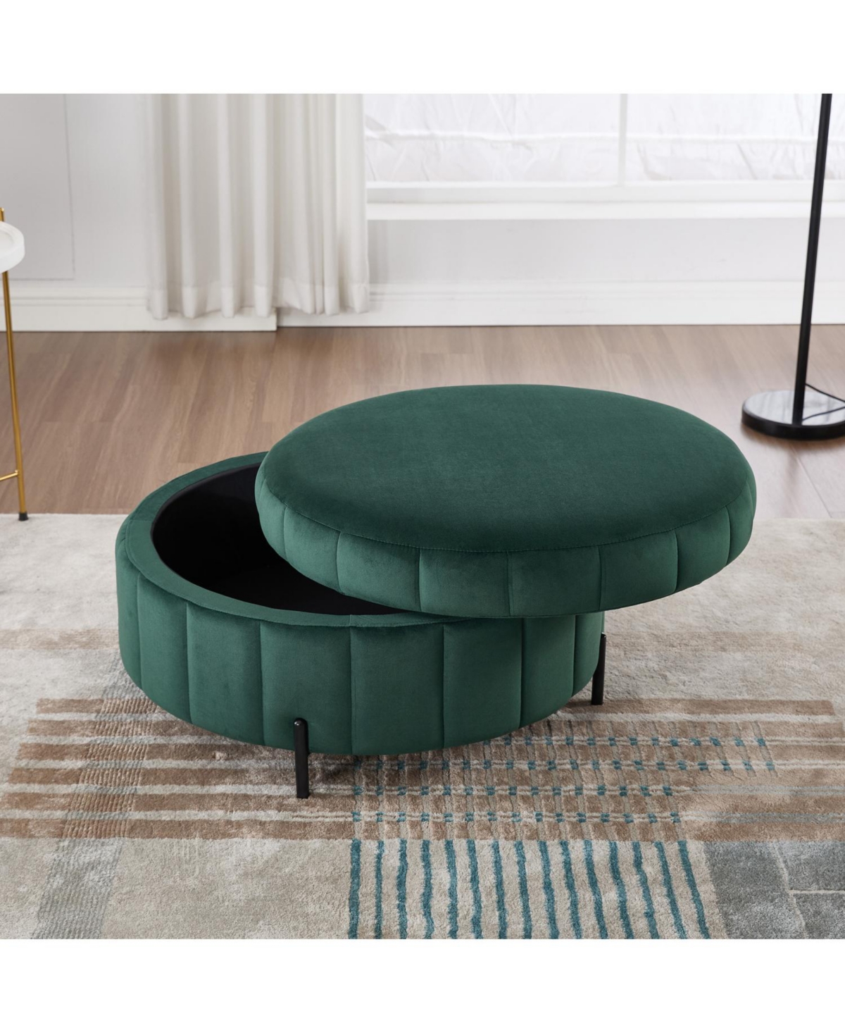 Streamdale Furniture 31.5" Green Velvet Storage Ottoman with Reversible Lid